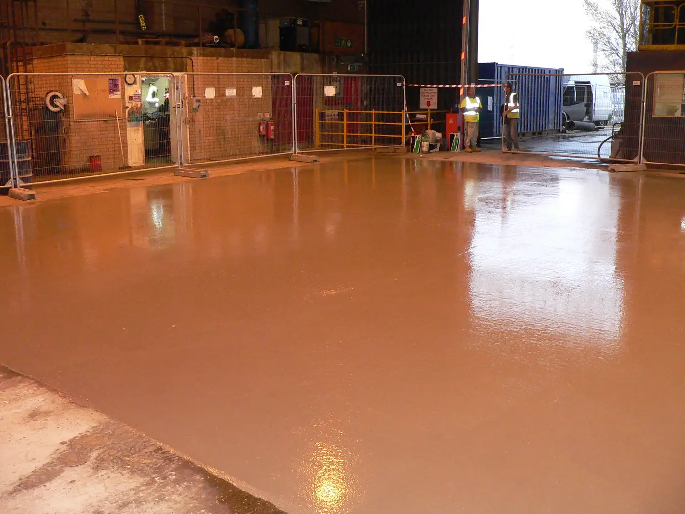 The fresh concrete pour