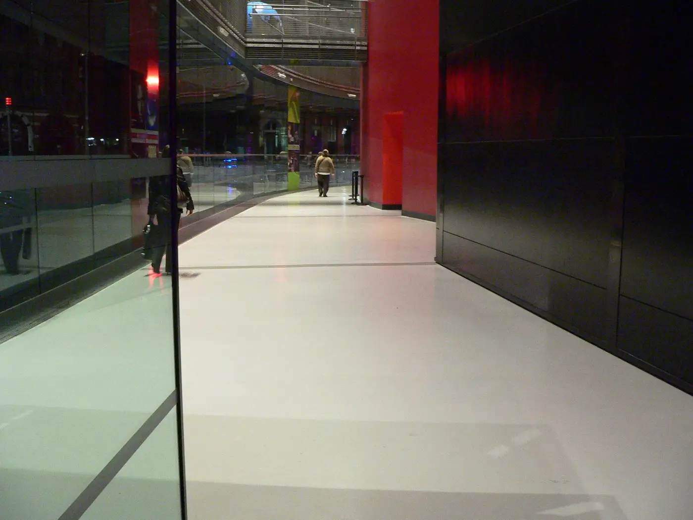 The finished concrete floor running along the glazed frontage at the Curve theatre, Leicester