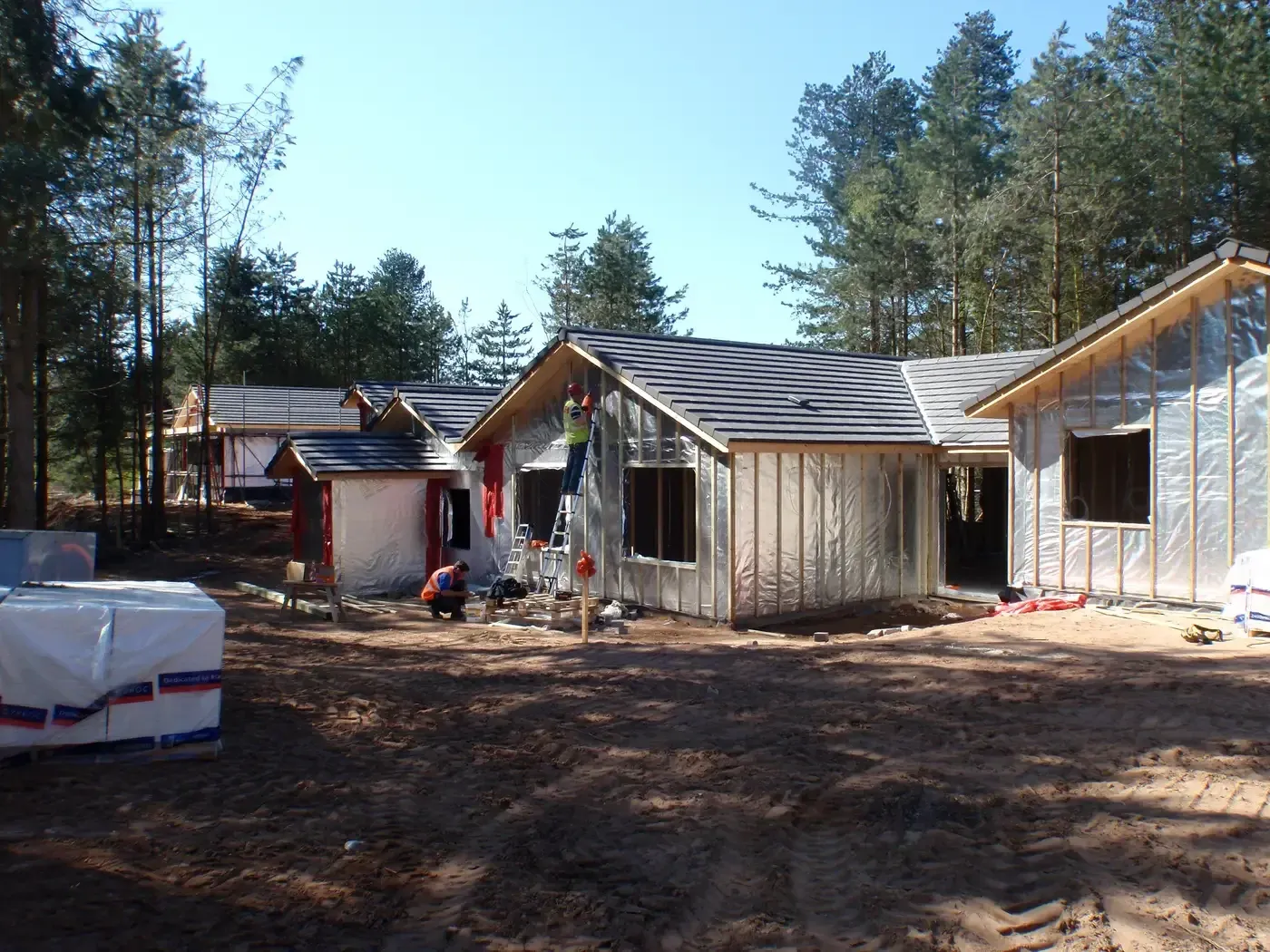 The prototype lodges under construction